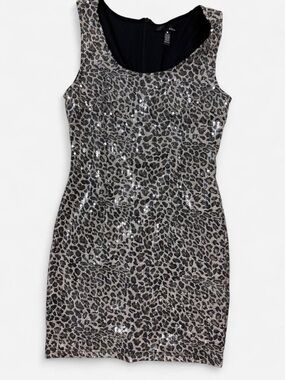Aqua Leopard Print Sequin Mini Dress
